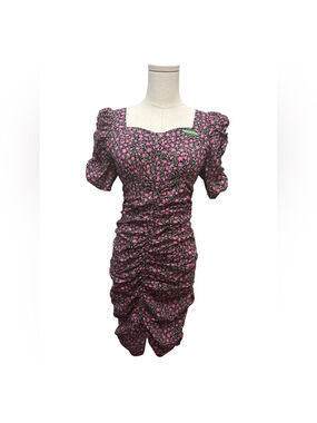 CHUU Floral Pink and Black Ruched Dress - size S